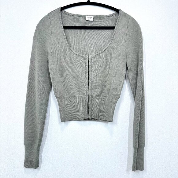 Abercrombie A&F Hook-and-Eye Scoopneck Slim Cardigan Sage Green Stretchy Size S - Picture 1 of 7